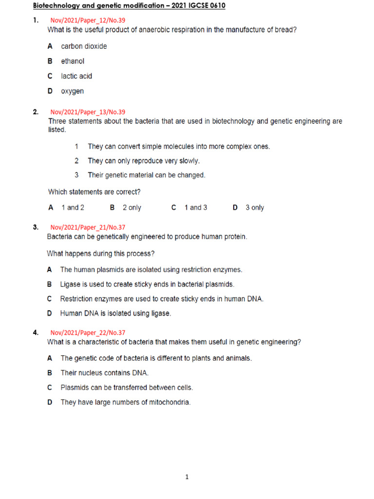 2021 Biotechnology and Genetic Modification IGCSE 0610 (1) | PDF