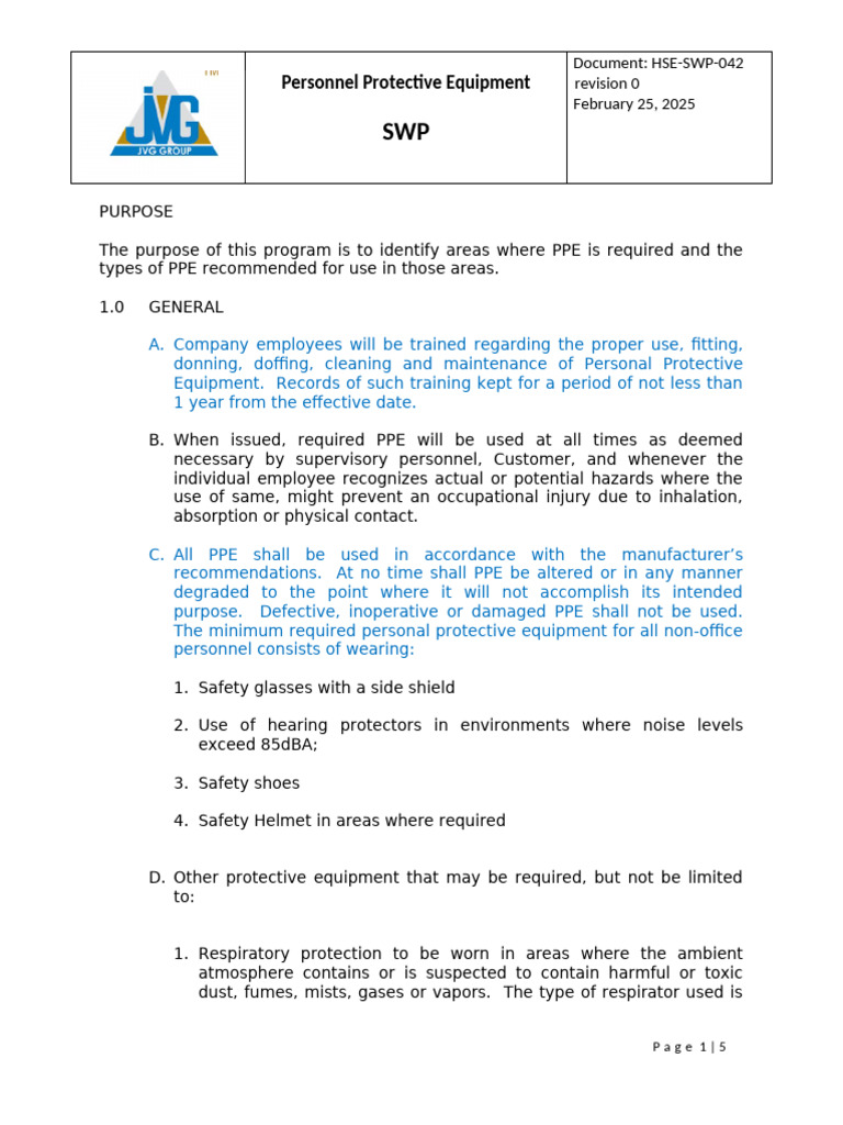 HSE SWP 042 Personal Protective Equipment | PDF | Personal Protective ...