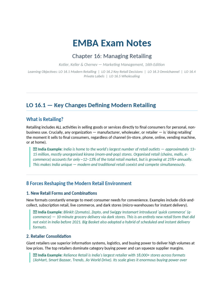 EMBA Chapter16 Retailing Notes | PDF | Retail | Brand