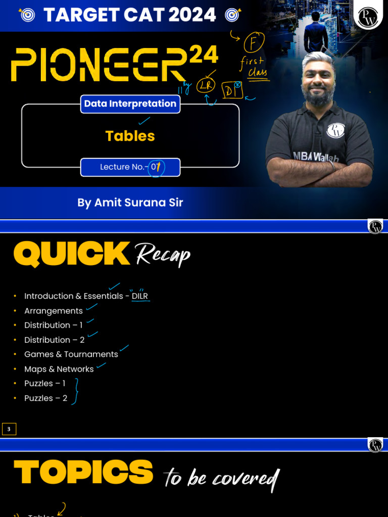 Data Interpretation 01 - Class Notes - MBA Pioneer 2024 Batch | PDF