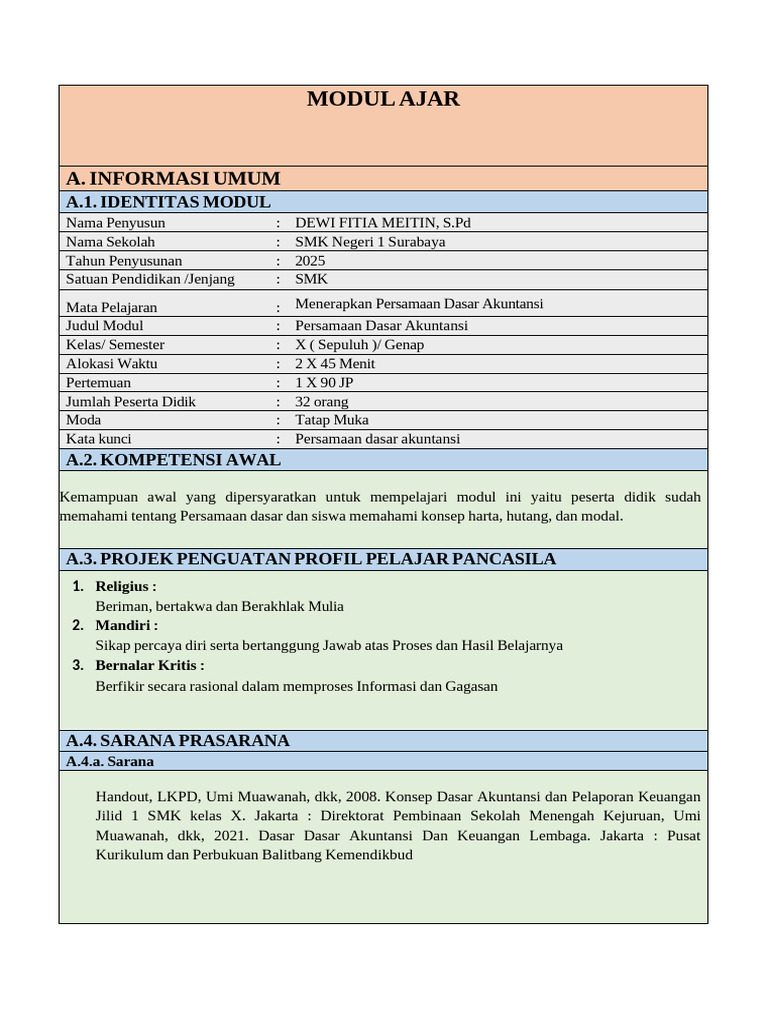 MODUL AJAR Versi Tabel | PDF