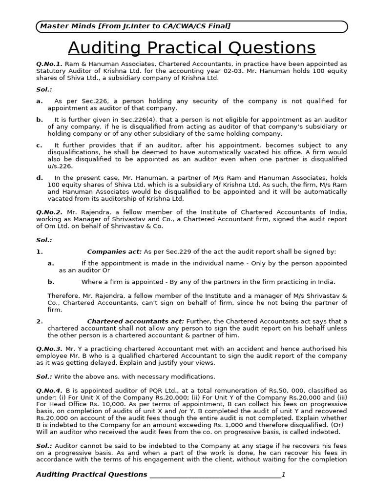 Audit Practical Questions | PDF | Auditor's Report | Audit