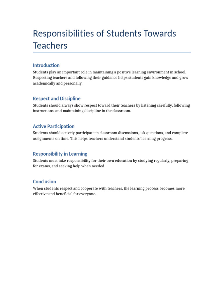 Responsibilities of Students Towards Teachers | PDF