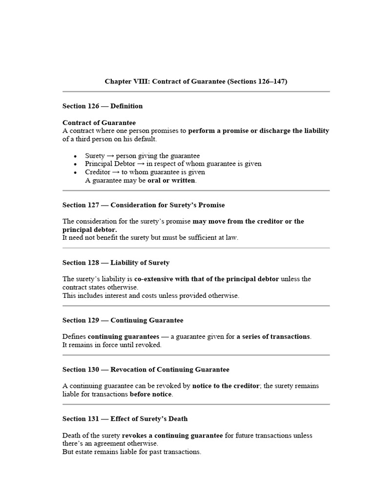 Gaurantee Short Notes | PDF | Guarantee | Business Law