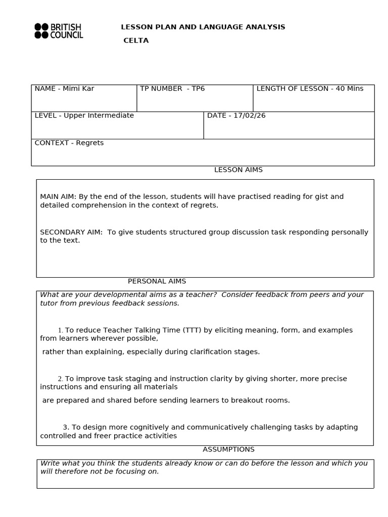 Mimi TP6 Lesson Plan | PDF | Stress (Linguistics) | Syllable