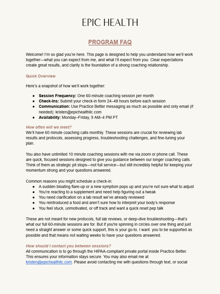 Epic Health Program FAQs | PDF