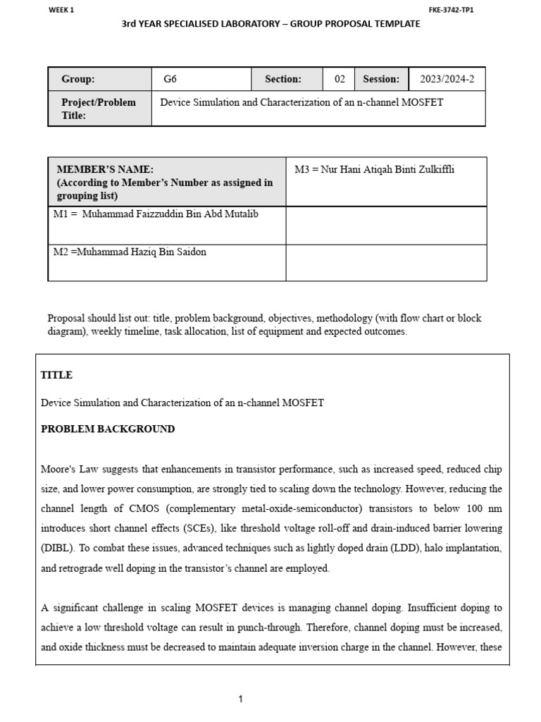 SEEL S2 G6 MicroelectronicsLab Proposal | PDF | Mosfet | Field Effect ...