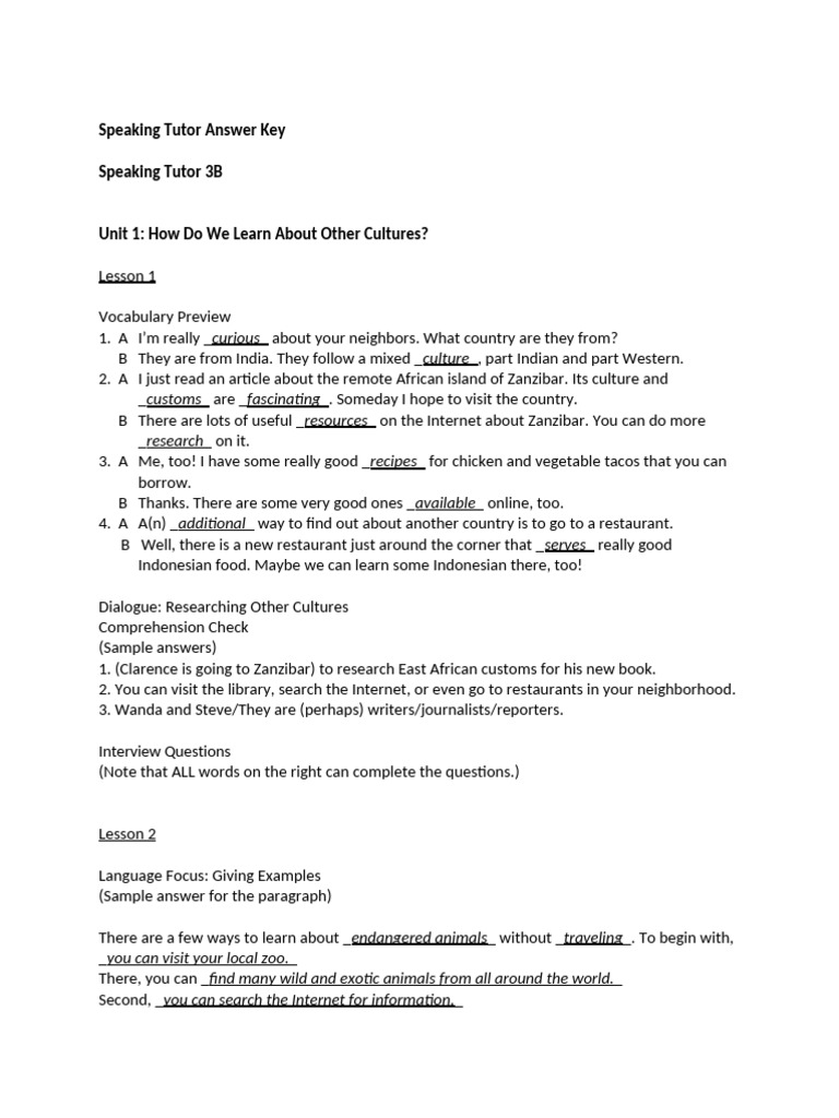 Speaking Tutor 3B_Answer Key | PDF | Climate Change | Greenhouse Effect