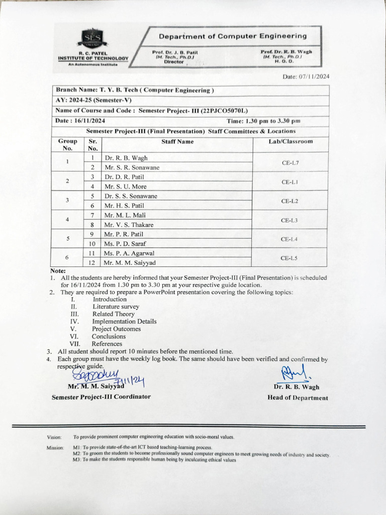 Semester Project-III Final Presentation Notice 16-11-2024 | PDF