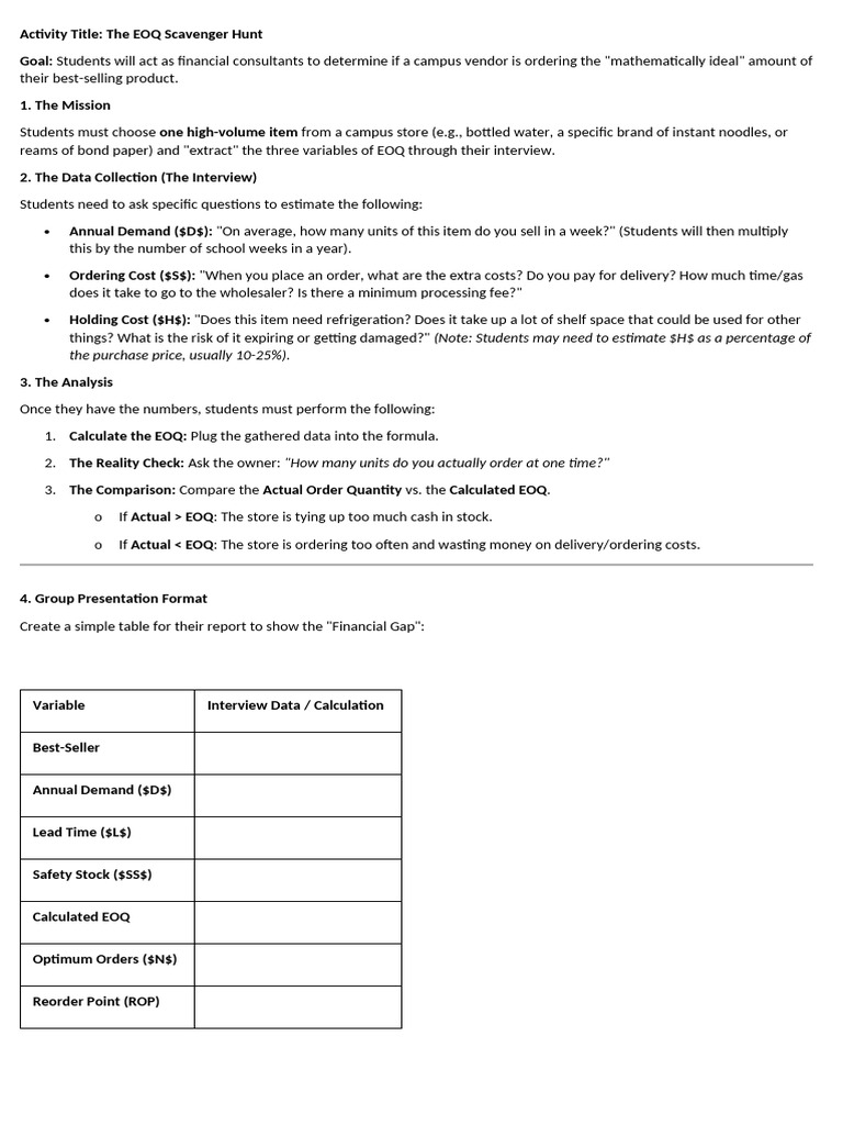 Inventory Management Activity | PDF