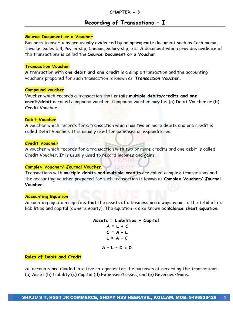 Hsslive Xi CH 3 Accountancy Notes Shaju | PDF | Debits And Credits ...