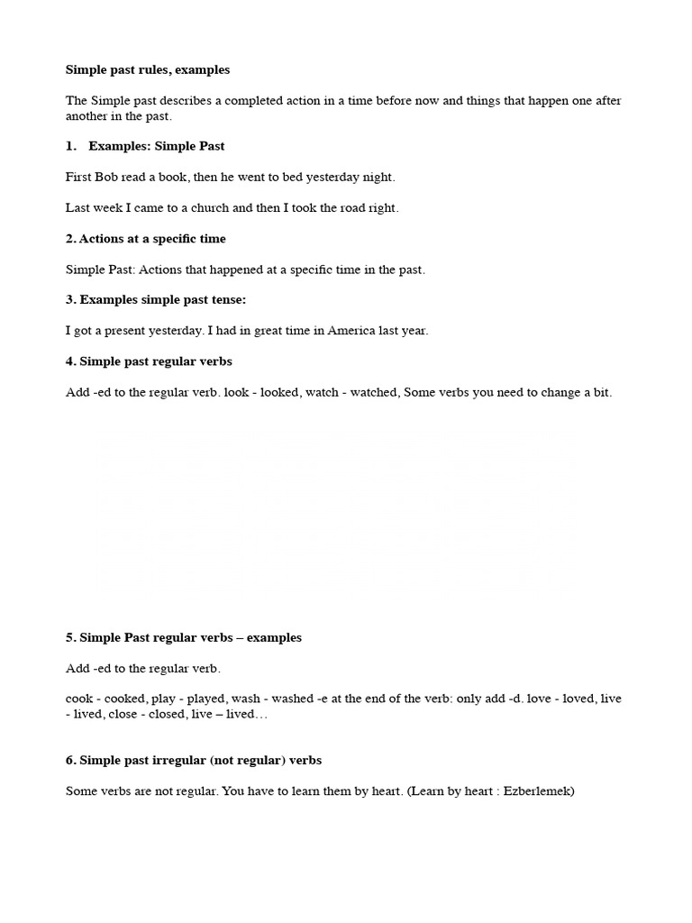 Simple Past Rules, Examples (Ek Kaynak) | PDF