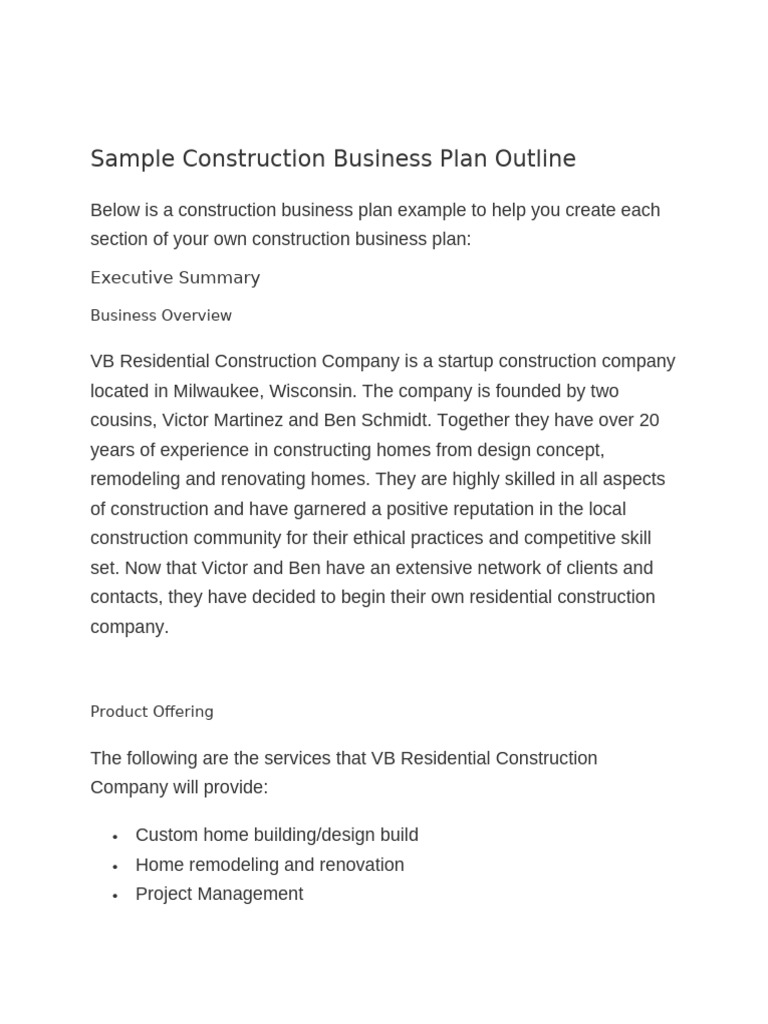 Sample Construction Business Plan | PDF | Business