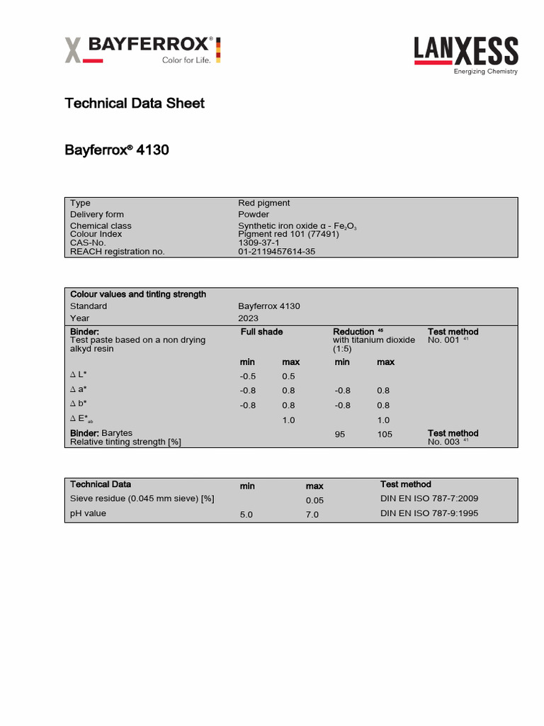 Bayferrox 4130 TDS | PDF | Pigment | Materials