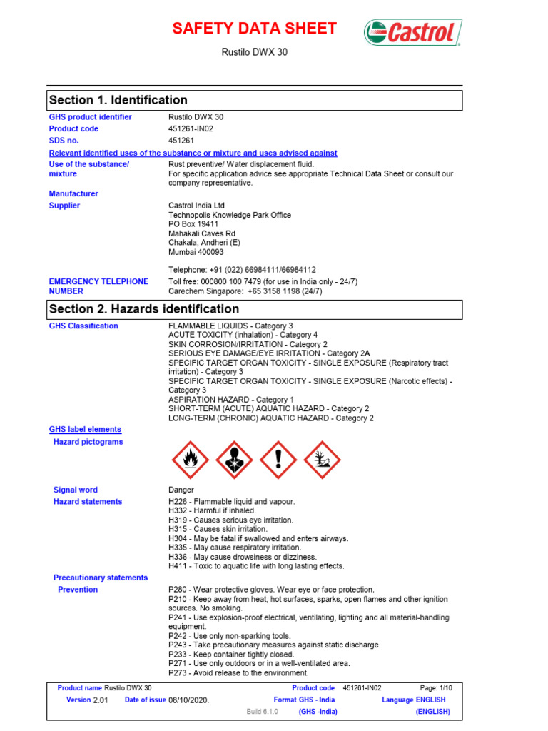 MSDS Rustilo DWX 30 | PDF | Personal Protective Equipment | Safety