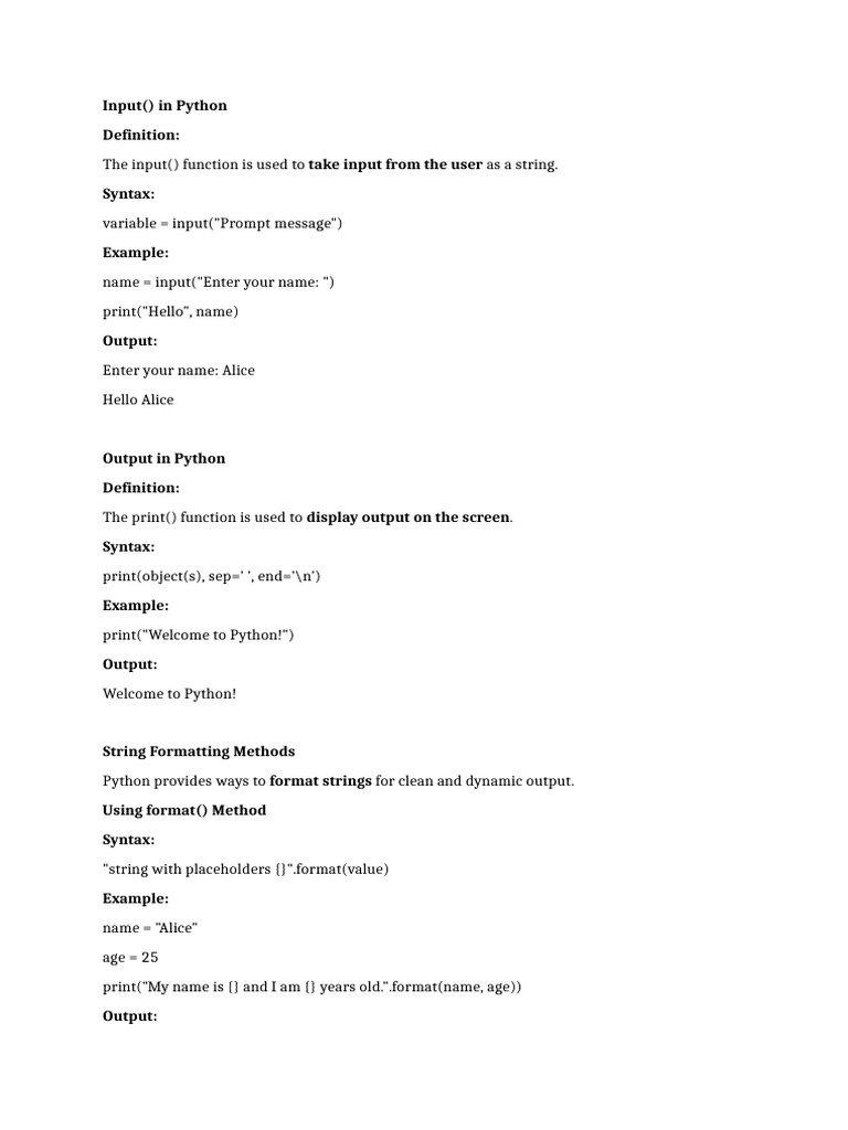 Day2 Input Output Format & F String | PDF
