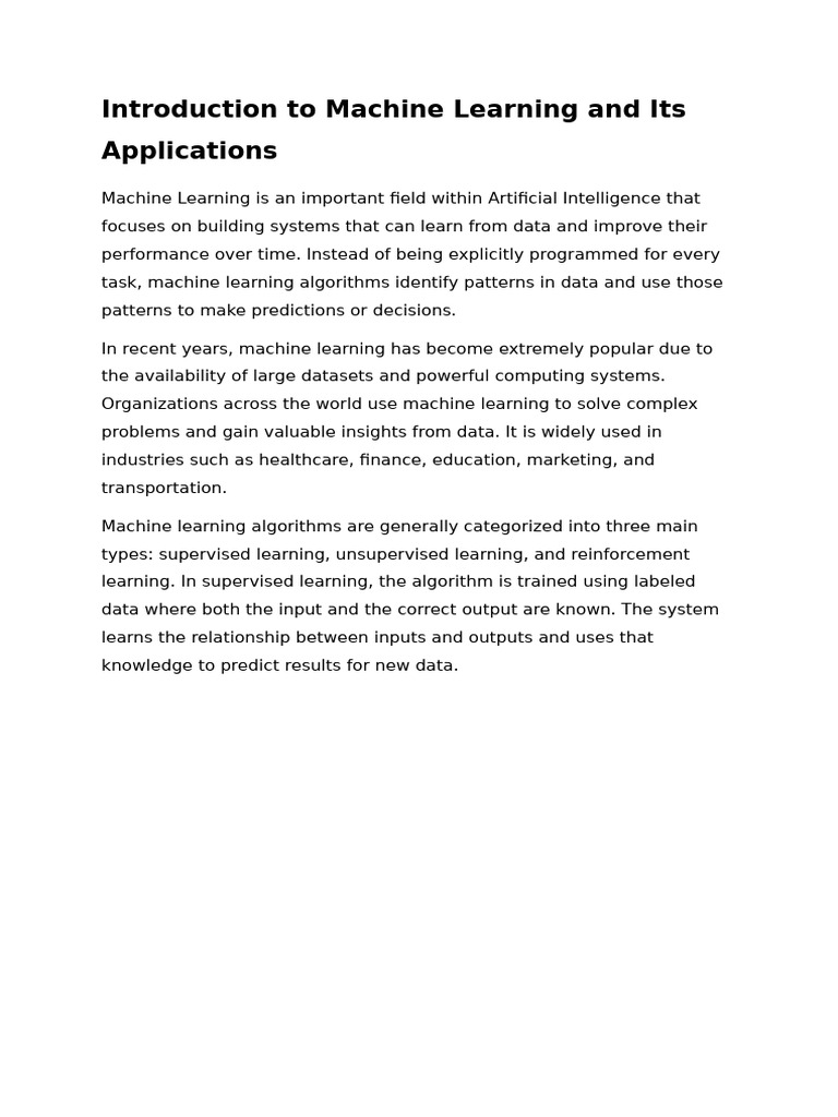 Introduction to Machine Learning and Its Applications | PDF | Machine ...