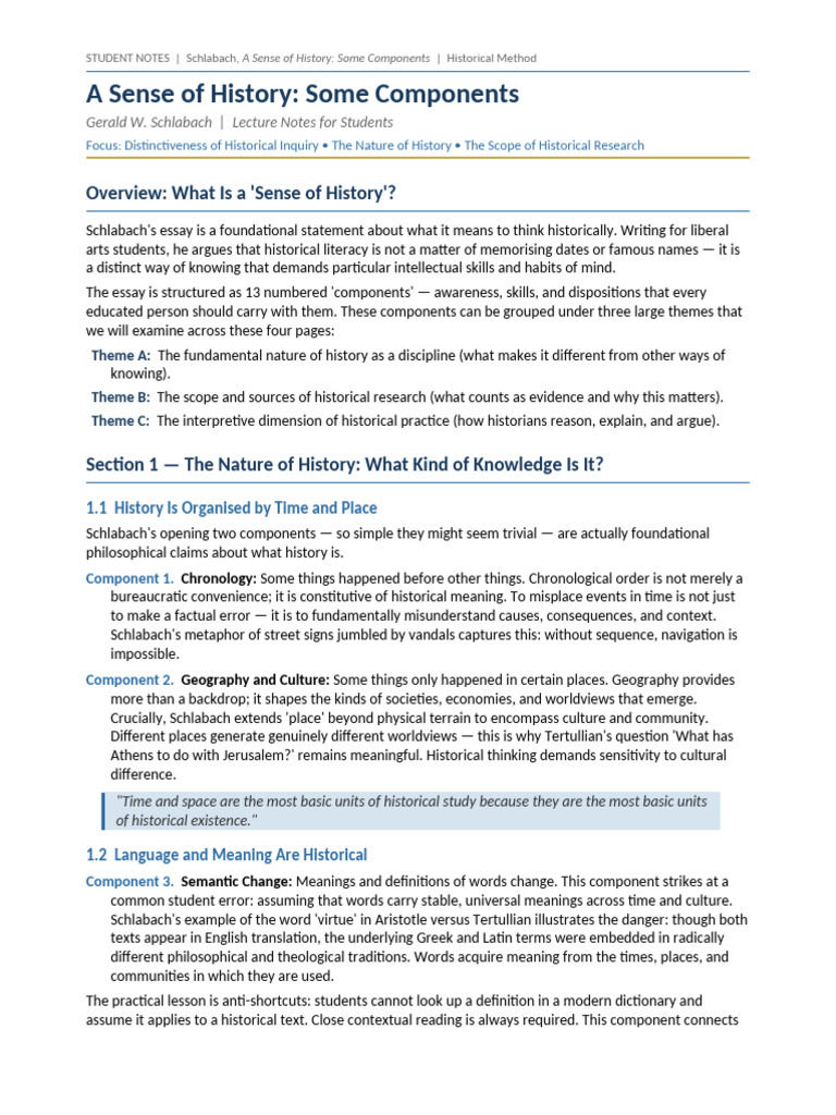 Schlabach SenseOfHistory StudentNotes | PDF | Causality | Historian