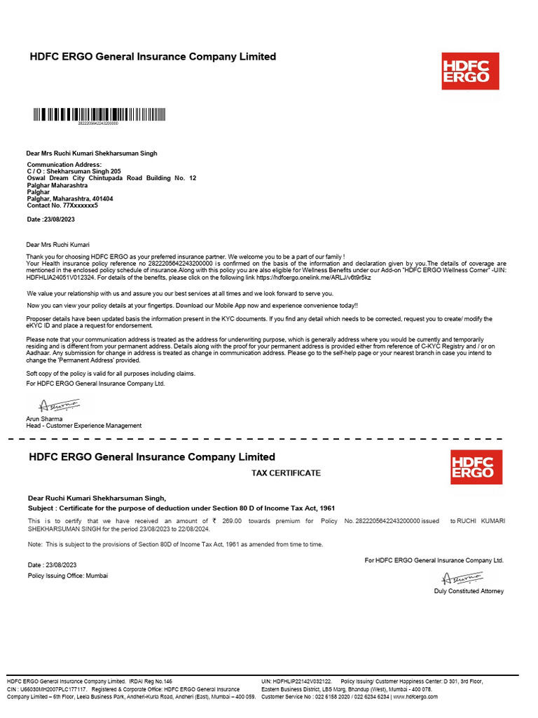 HDFC ERGO General Insurance Company Limited | PDF | Insurance