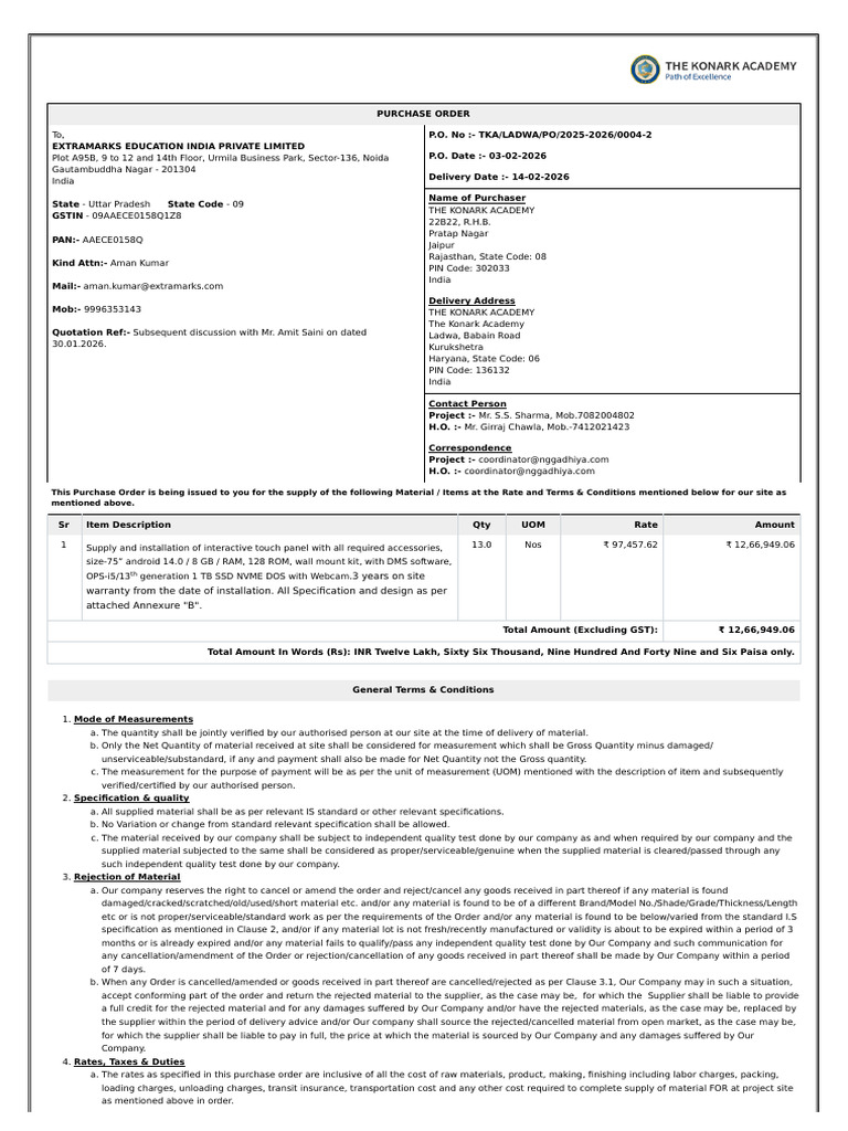 Po-0004-2 Extramarks Education India Private Limited (Tka-Ladwa) | PDF ...