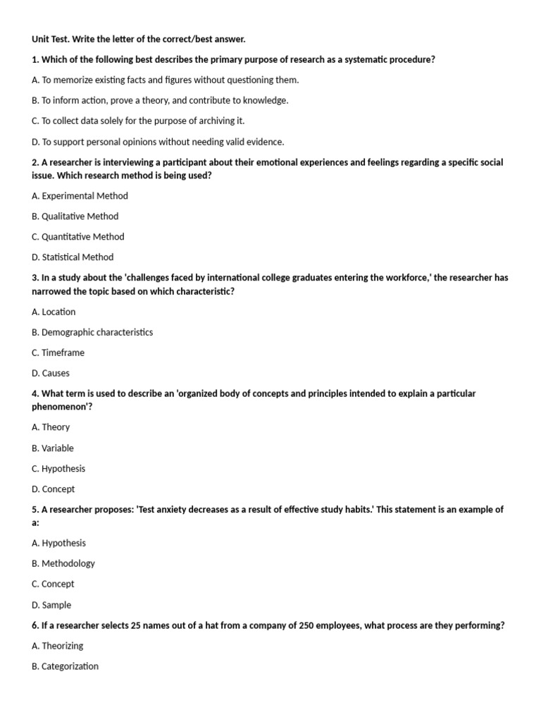 Unit Test Grade 10 Lesson 1-3 | PDF | Methodology | Quantitative Research