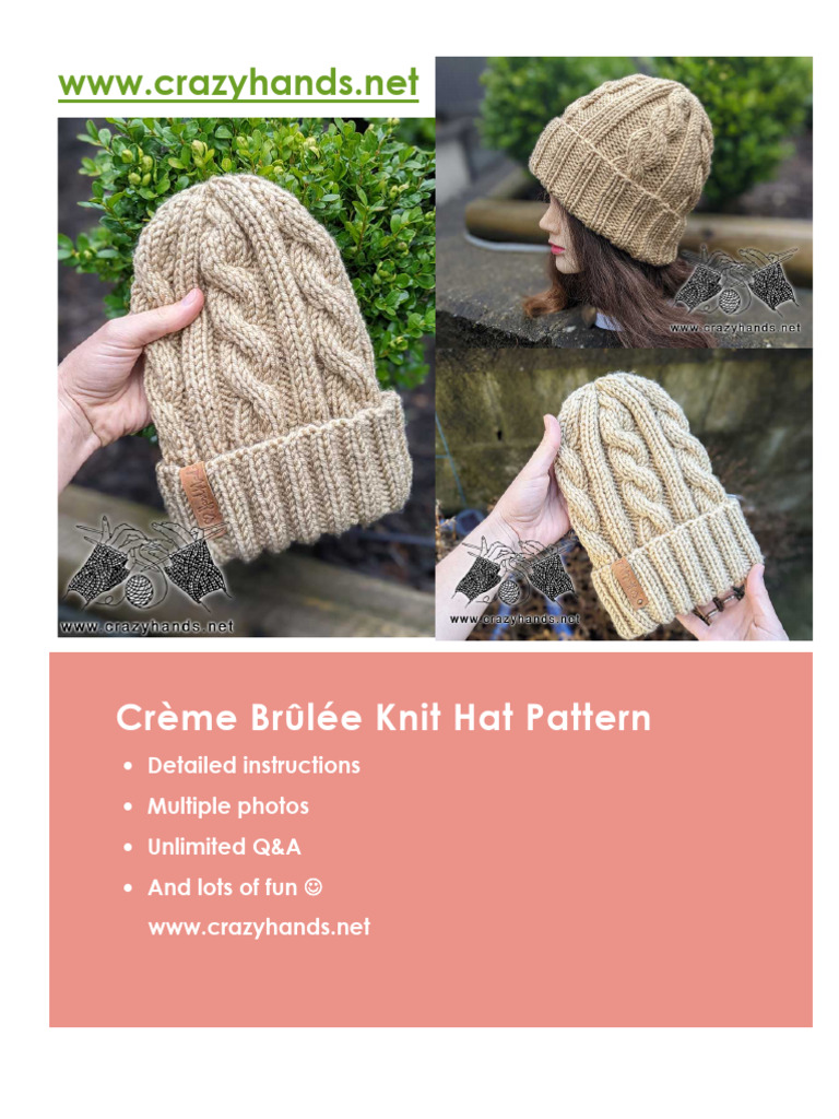 Creme Brulee Knit Hat On Circular Needles Pattern | PDF | Knitting ...