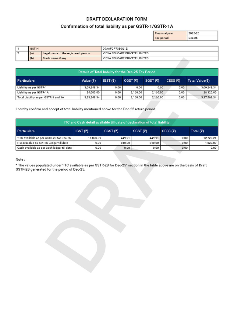 Liability Declaration Form 09AAFCP7380Q1ZI 122025 | PDF | Business