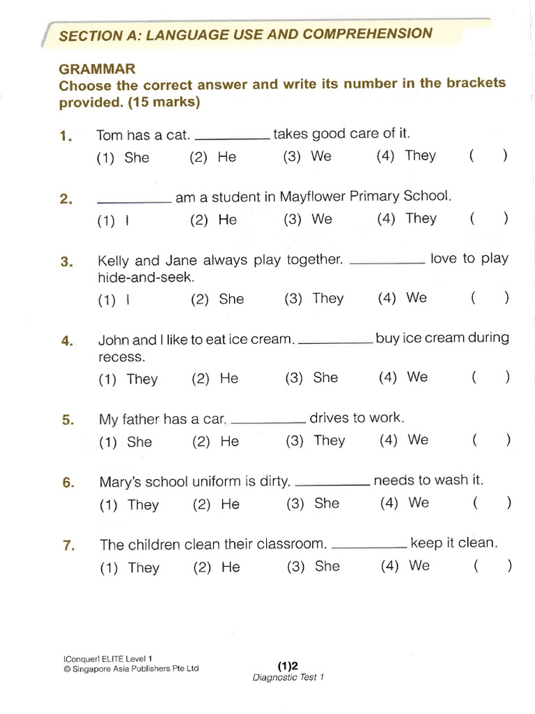 P1 English Conquer Elite Test 1 | PDF