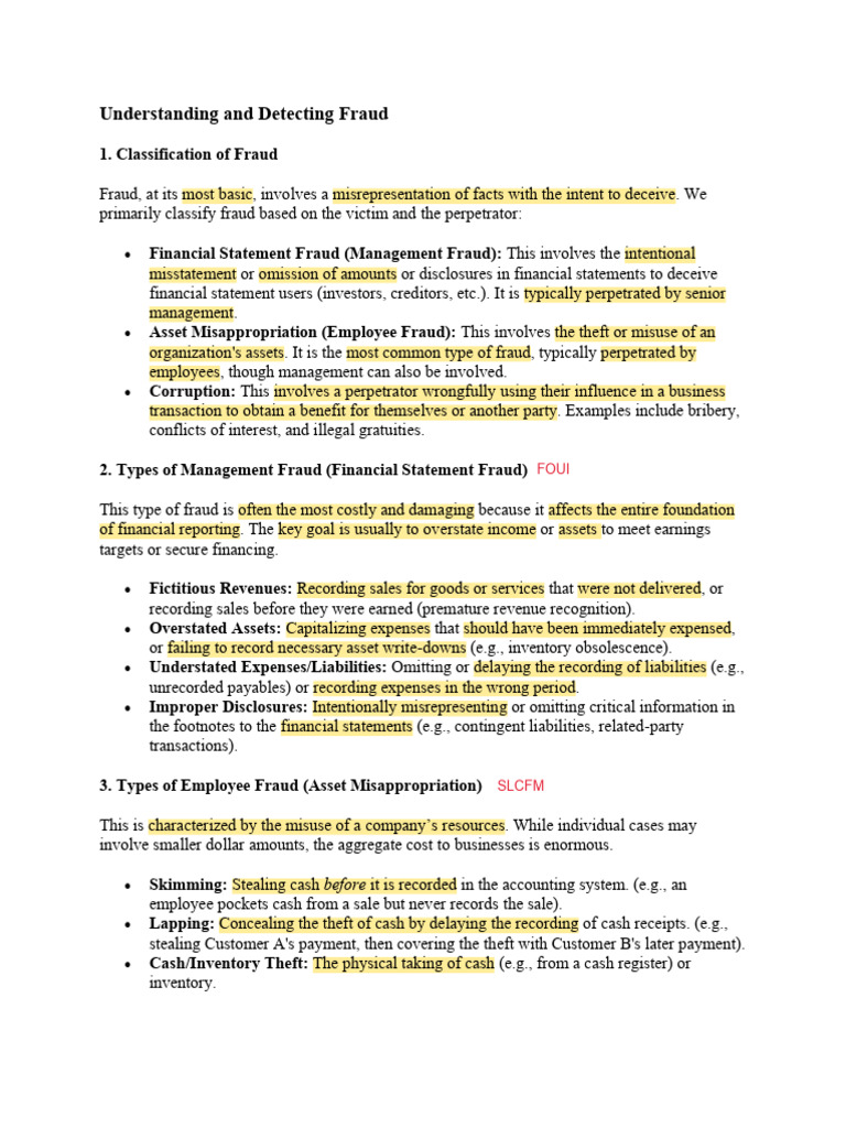 Understanding and Detecting Fraud NOTES | PDF | Audit | Fraud