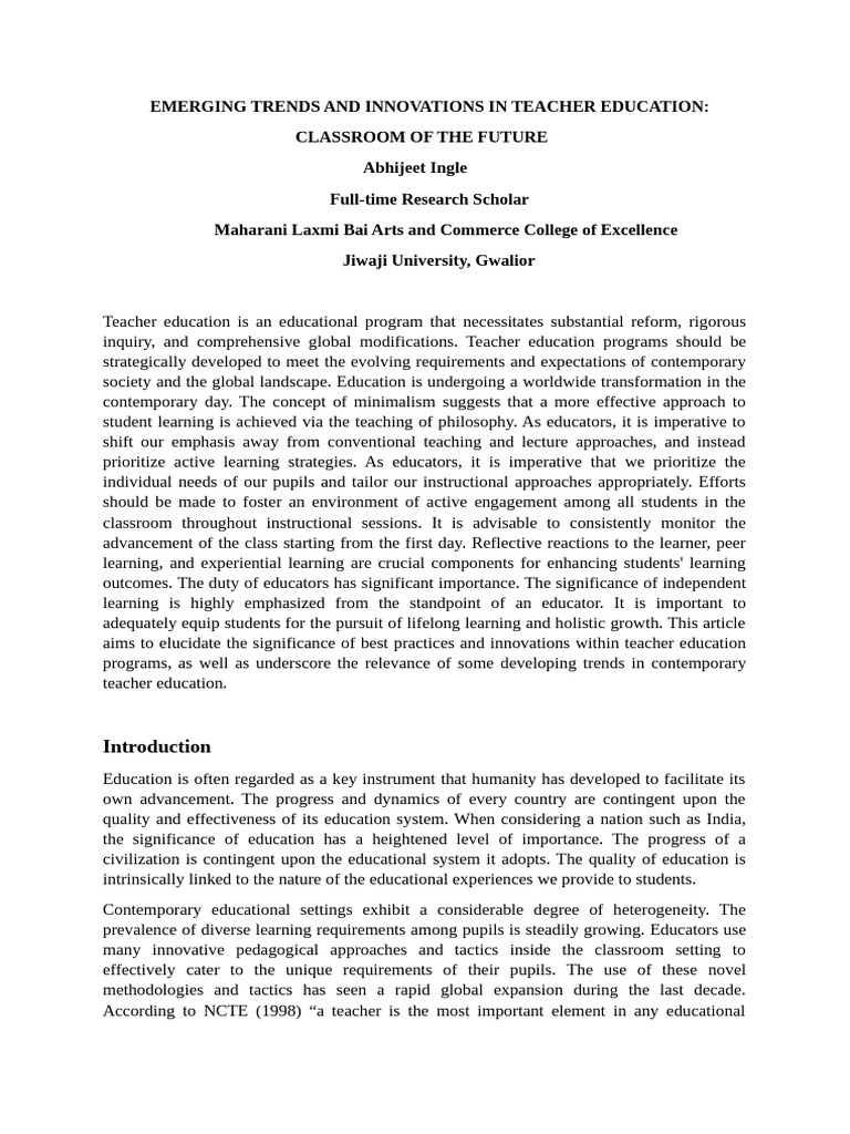 Emerging Trends and Innovations in Teacher Education | PDF | Teachers ...