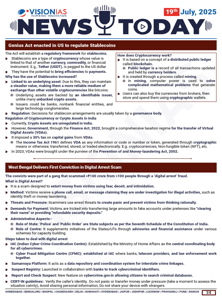 VisionIAS Daily Current Affairs 19 July 2025 | PDF | Cryptocurrency ...