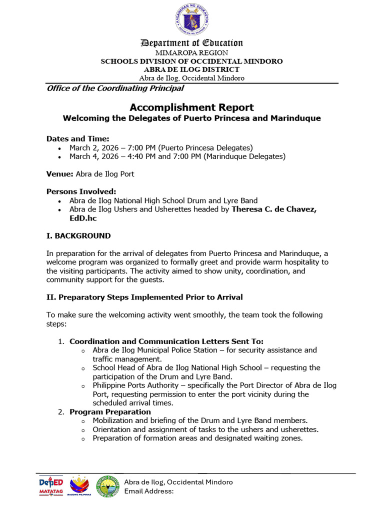 Accomplishment Report Mraa Abra de Ilog District | PDF | Cyberspace ...