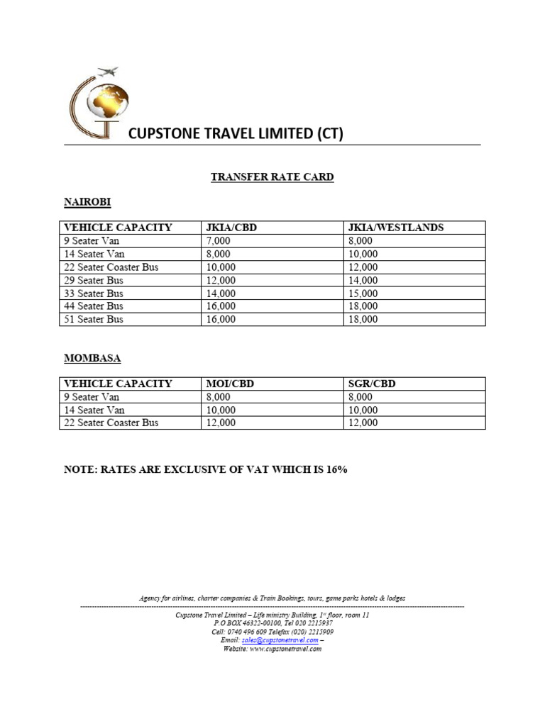 Transfer Rate Card | PDF