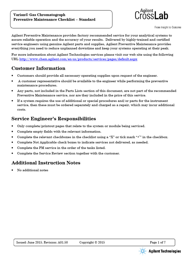 Varian GC PM Checklist | PDF | Gas Chromatography
