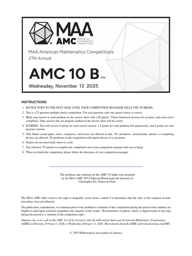 AMC 10 Beta 2025 | PDF | Mathematical Concepts | Geometry