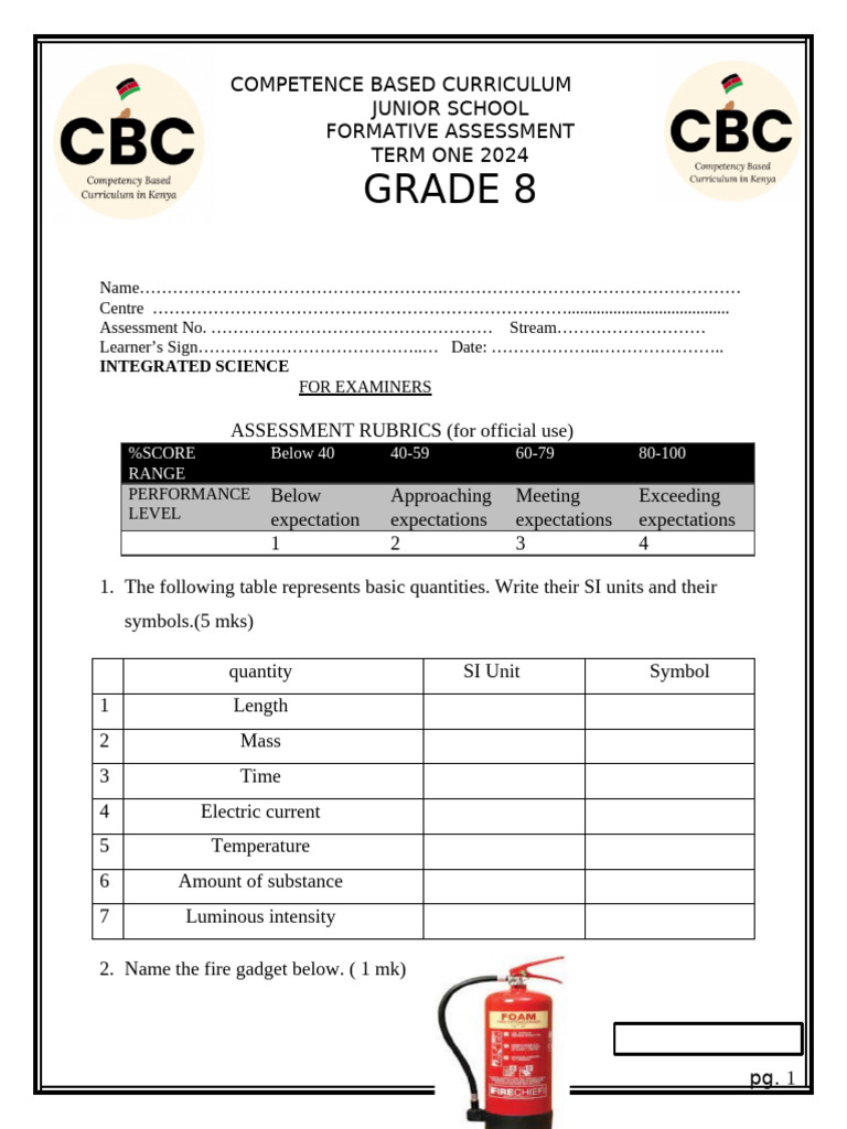 Grade 8 Integrated Science Qs 3 | PDF | International System Of Units