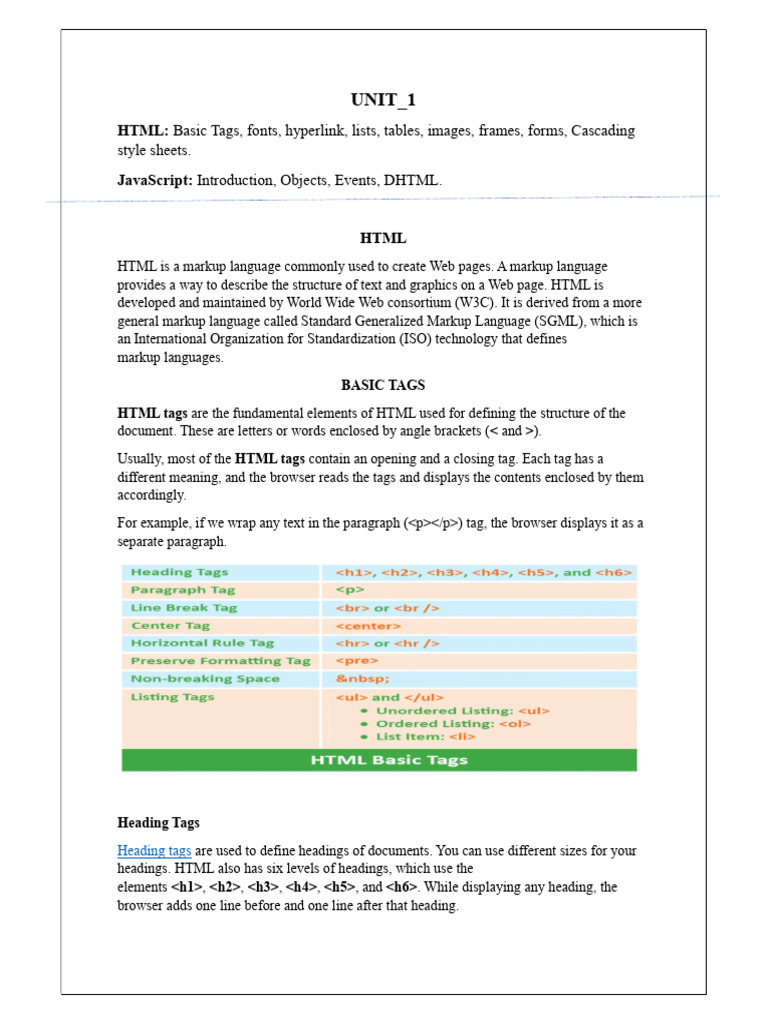 UNIT1 | PDF | Html Element | Html