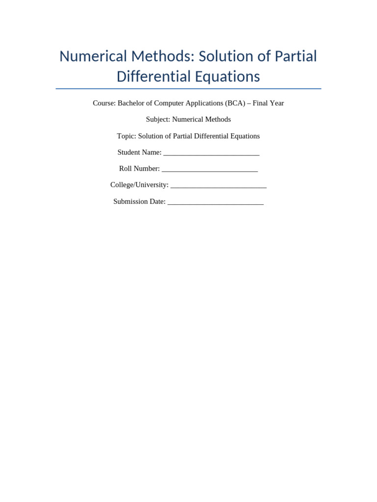 BCA Numerical Methods PDE Assignment | PDF | Partial Differential ...