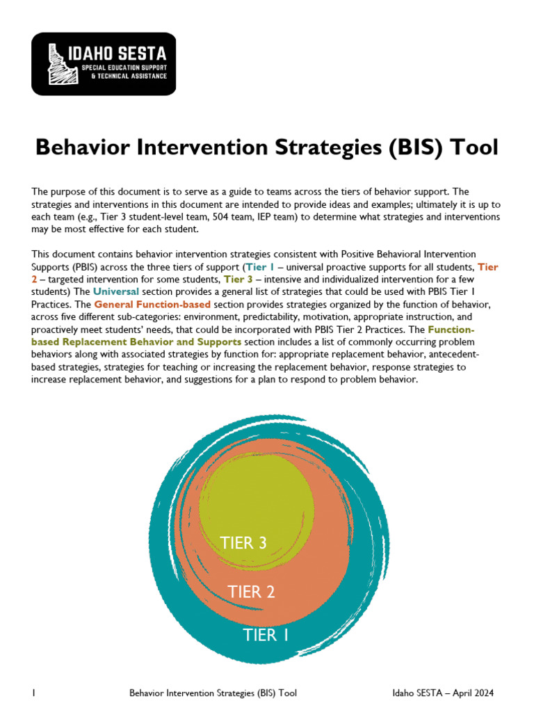 Behavior Intervention Strategies Tool | PDF | Learning | Mentorship