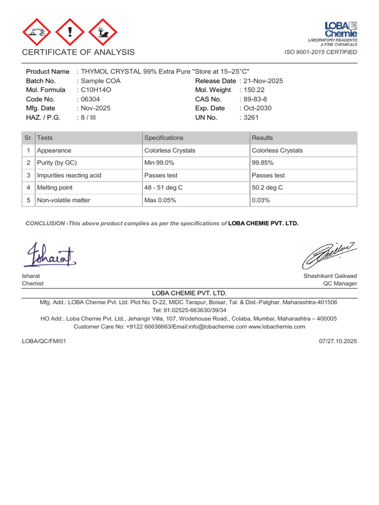 Coa 06304 Sample | PDF