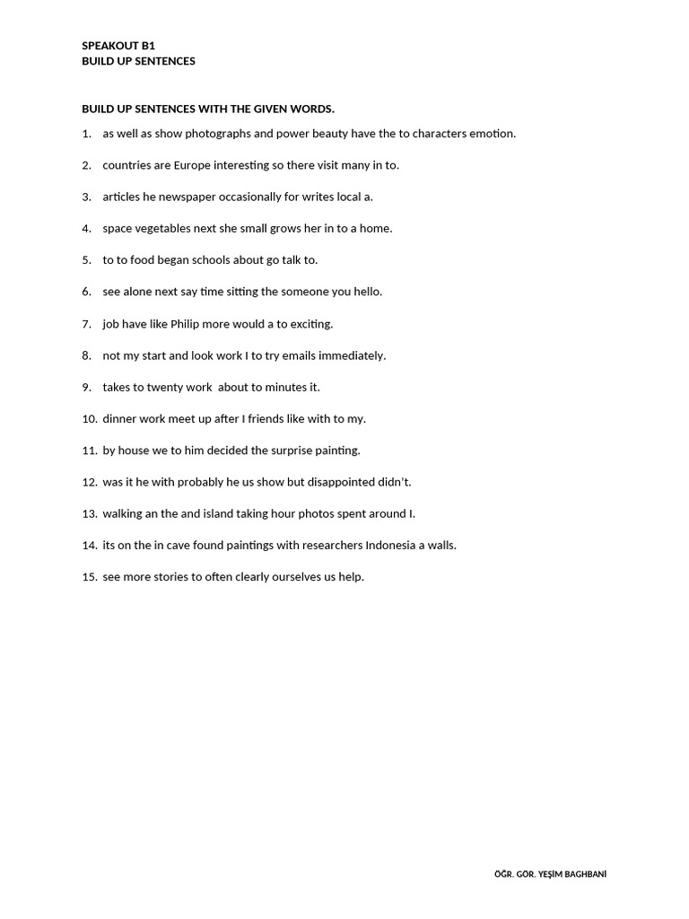 b1 Build Up Sentences With The Given Words | PDF