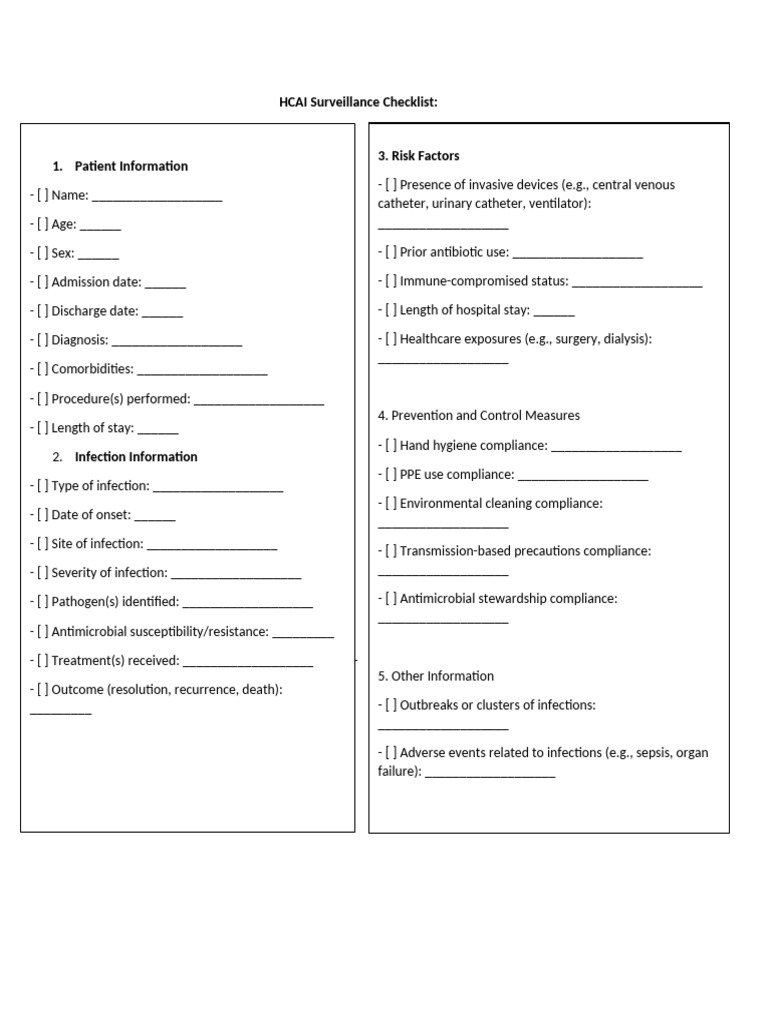 HCAI Checklist | PDF | Hospital Acquired Infection | Infection