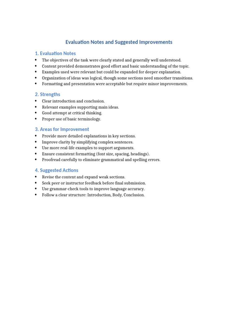 Evaluation Notes and Suggested Improvements | PDF