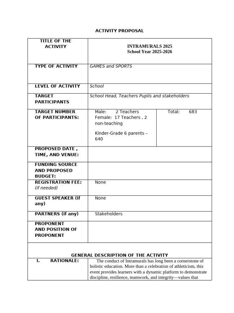 Sample Activity Proposal Intramurals | PDF | Psychological Resilience