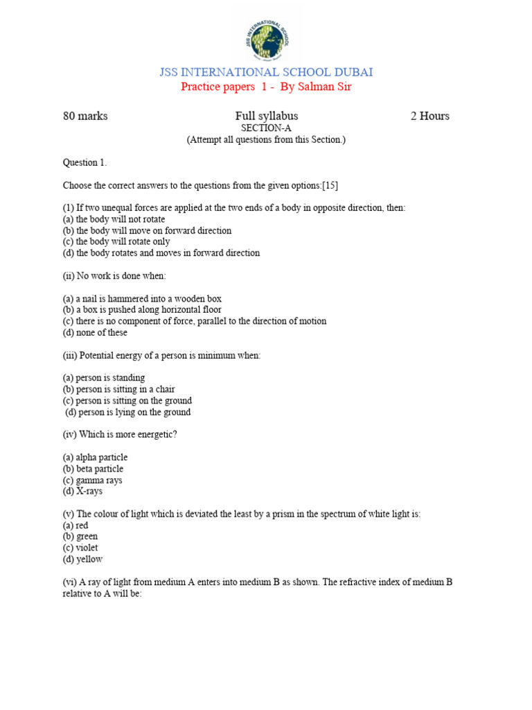 CL 10 Full Portion Test 7 (80 Marks) | PDF | Electrical Resistance And ...