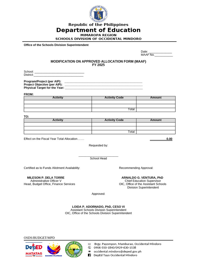 Budget Modification Form School Level PPAs Copy (1) | PDF | Government