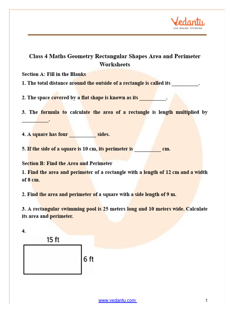 Area and Perimeter Worksheet For Class 4 - Rectangular Shapes | PDF ...