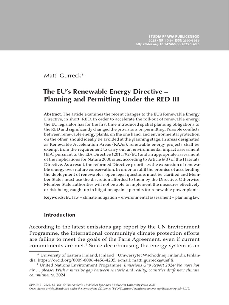 The Eus Renewable Energy Directive Planning and Permitting Under The ...