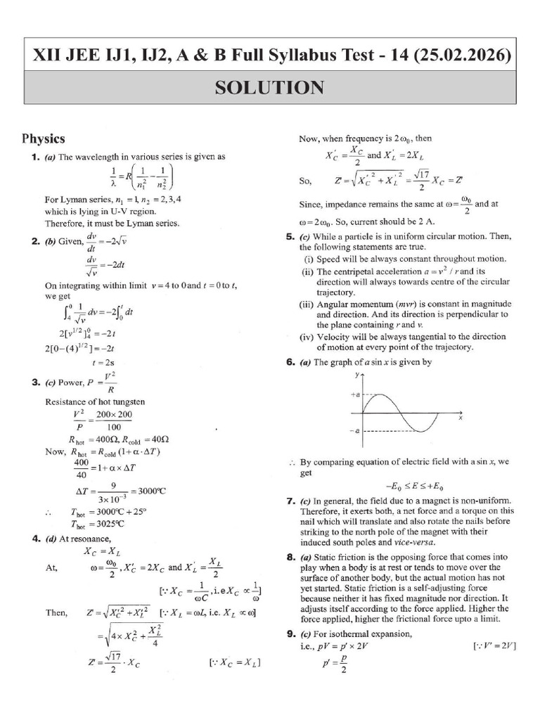 Jee and CET Full Syllabus Test - 14 | PDF