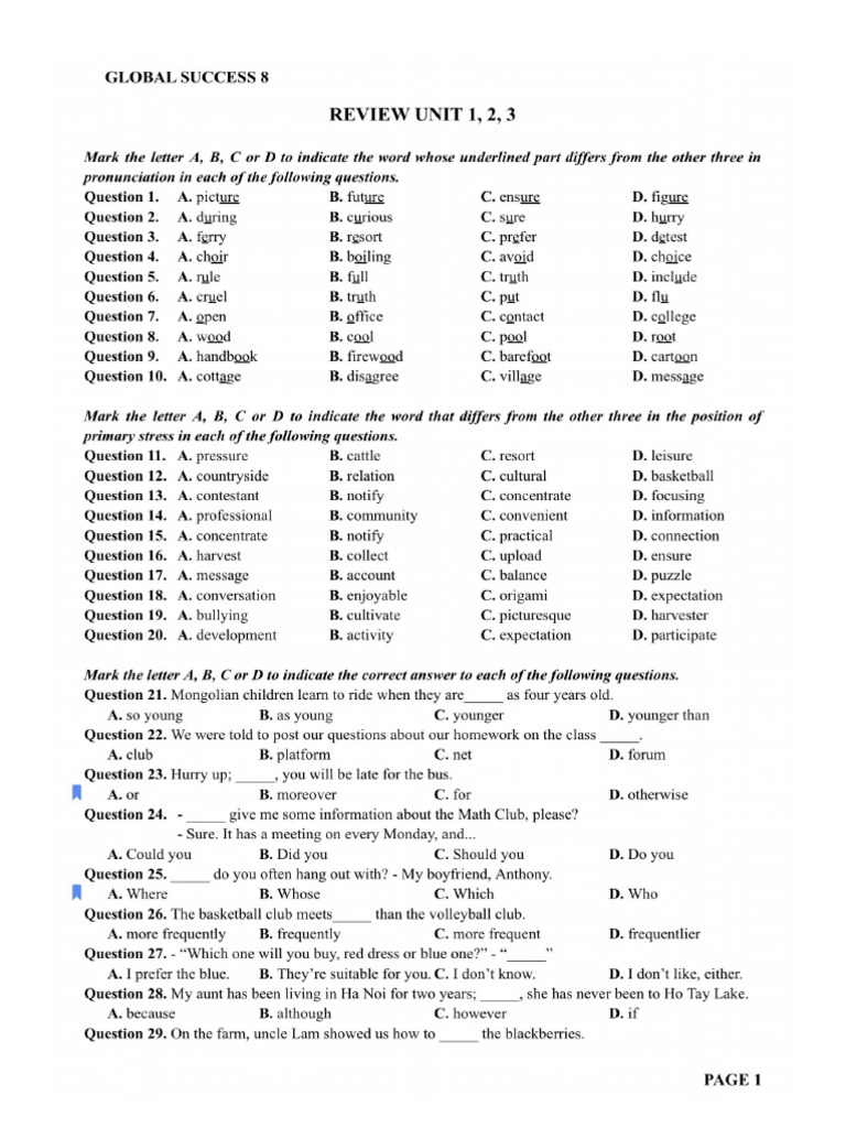 Review 1 - Unit 1-3 | PDF